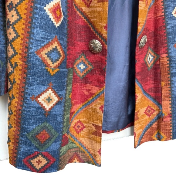 Vintage 90s South Western Geometric Blazer Size Large Boho Rodeo Country Prairie - Picture 3 of 8